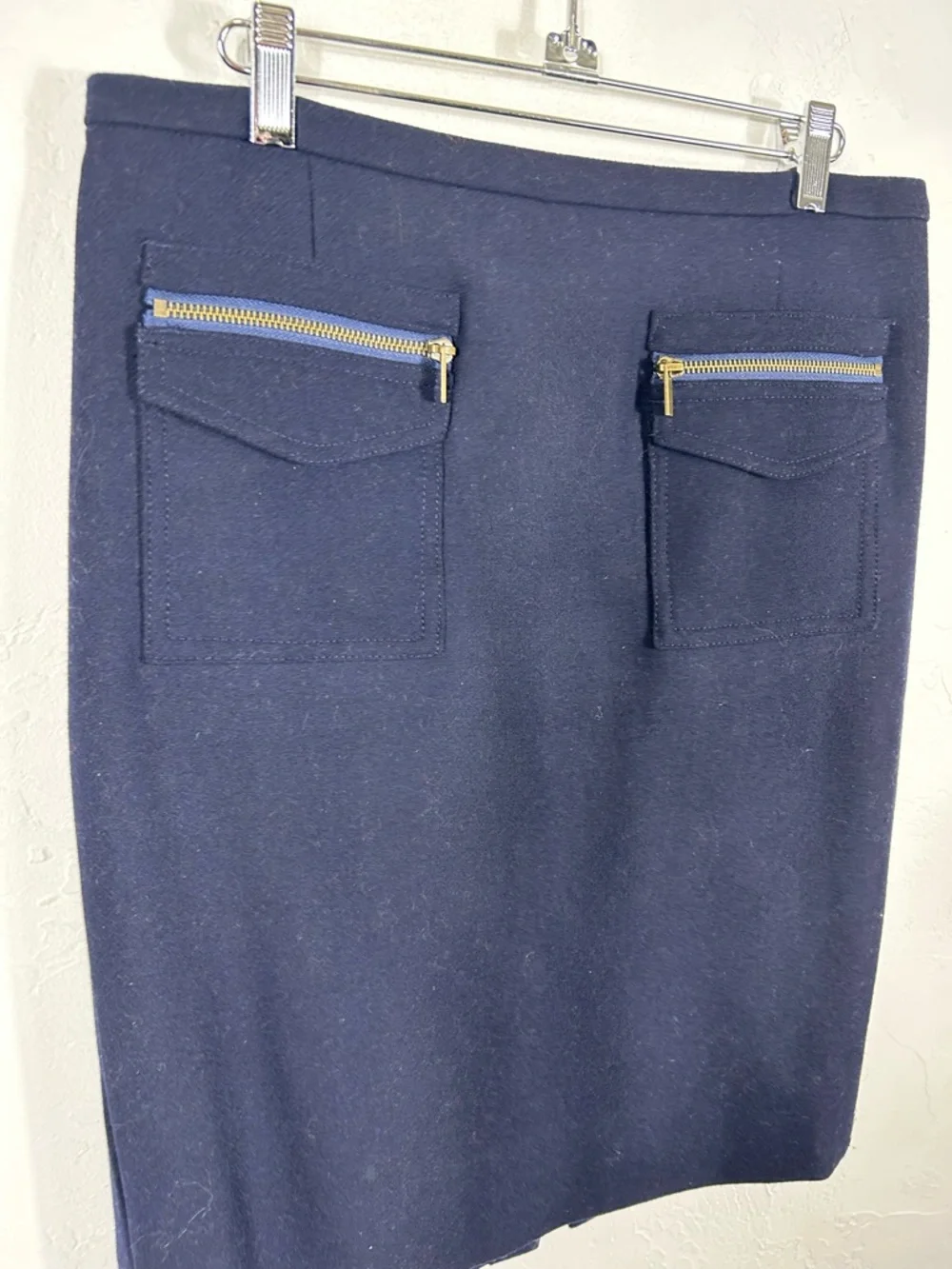 J.Crew Navy Patch-Pocket Wool The‎ Pencil Skirt Size 6
